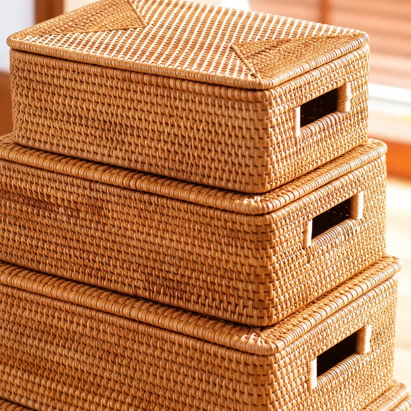 stackable rattan storage boxes woven detail