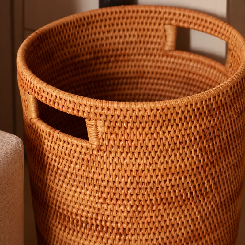 rattan laundry basket woven detail