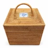 square rattan picnic basket on a white background