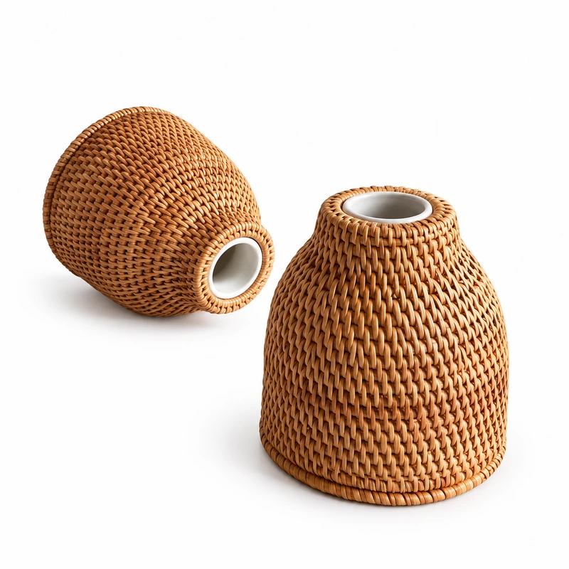 bell shaped rattan vases on a white background bell shaped rattan vases on a white background