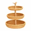 Three Tier Rattan Fruit Stand | Bird Detail 3 three tier rattan fruit stand on a white background