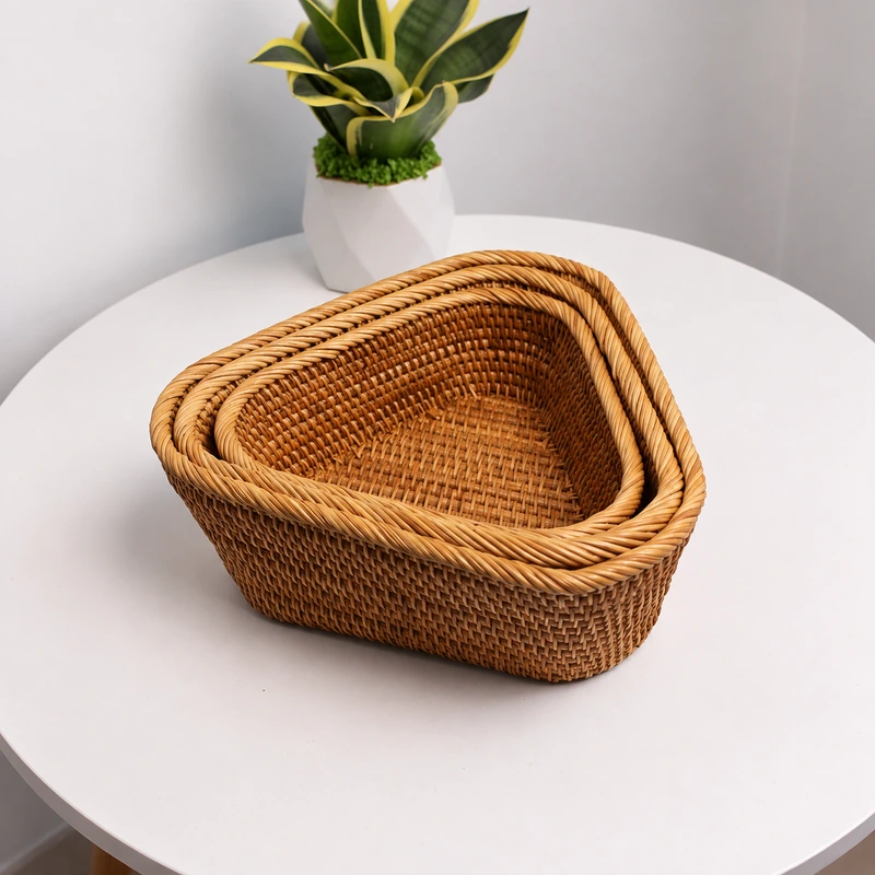 Triangular Rattan Baskets | Set of 3 1 triangular rattan baskets product photograph