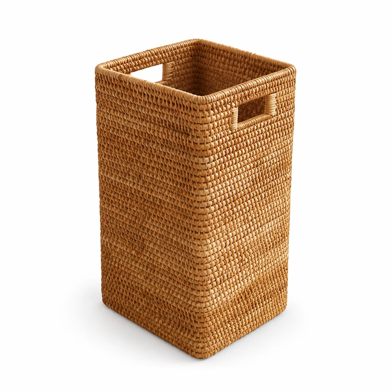 tall rectangular rattan basket on a white background tall rectangular rattan basket on a white background