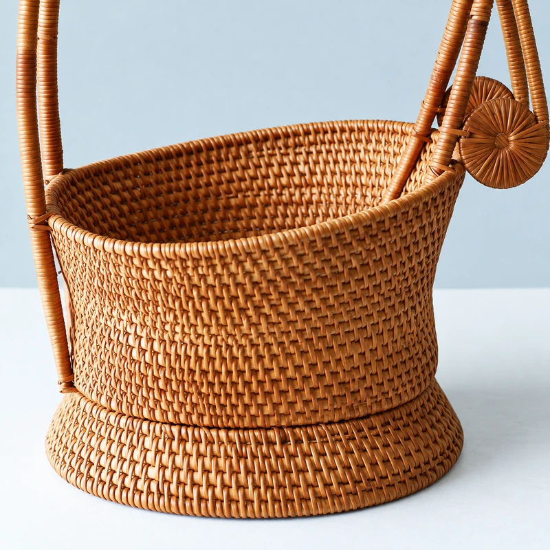 tall handle rattan basket woven detail