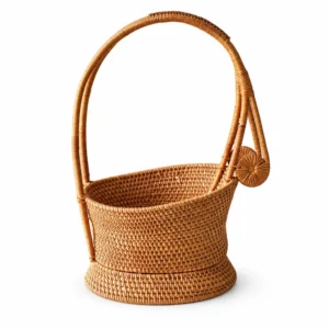 tall handle rattan basket on a white background