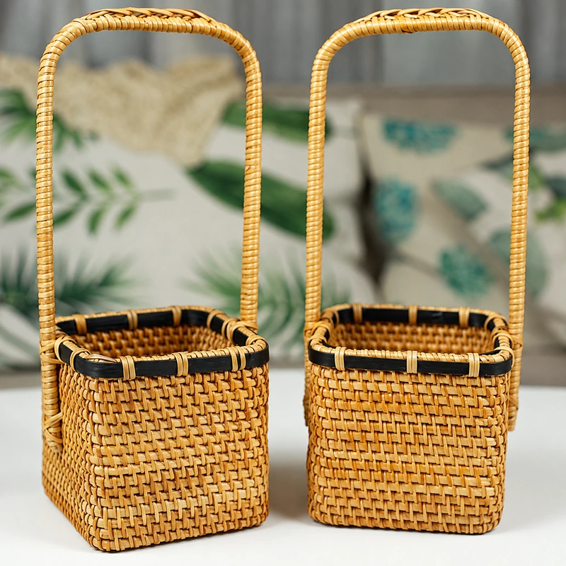 Long Handle Rattan Baskets | 2 Forms 2 long handle rattan baskets woven detail