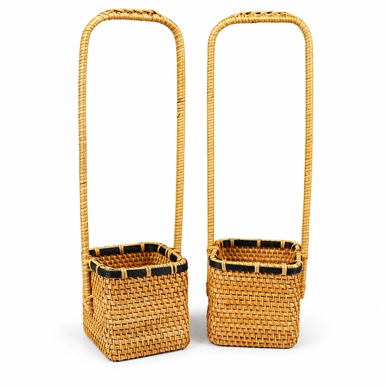 long handle rattan baskets on a white background long handle rattan baskets on a white background