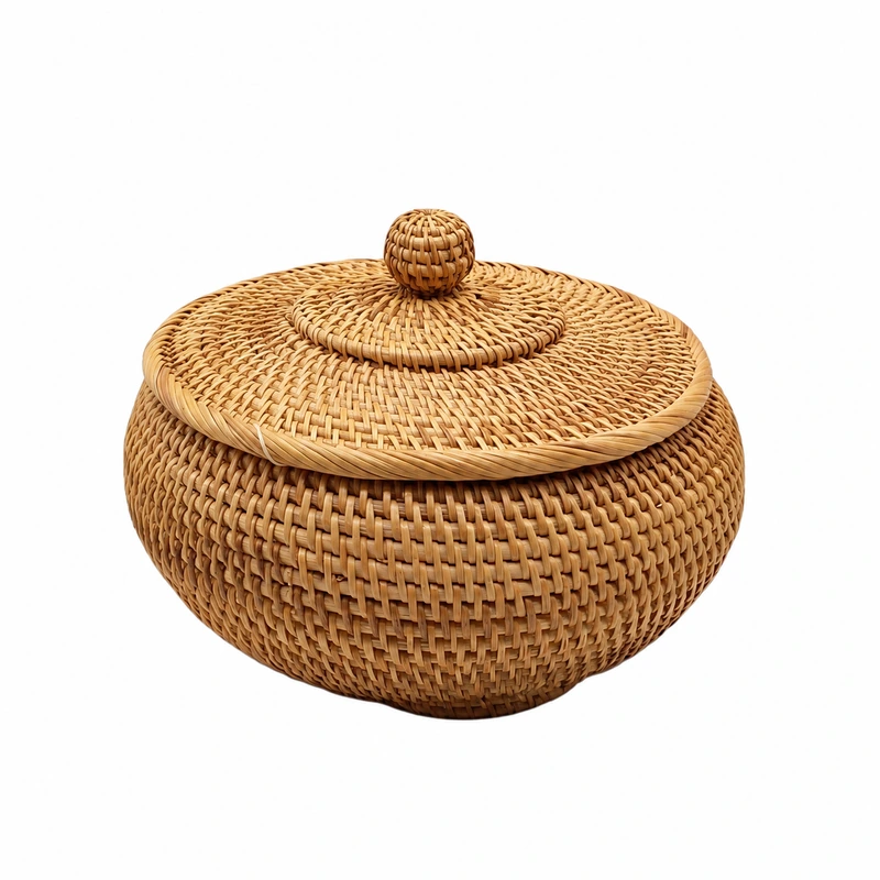 Domed Lid Rattan Bowl | Woven Knob 1 domed lid rattan bowl product photograph