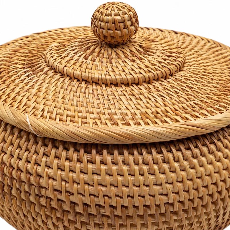 Domed Lid Rattan Bowl | Woven Knob 2 domed lid rattan bowl woven detail