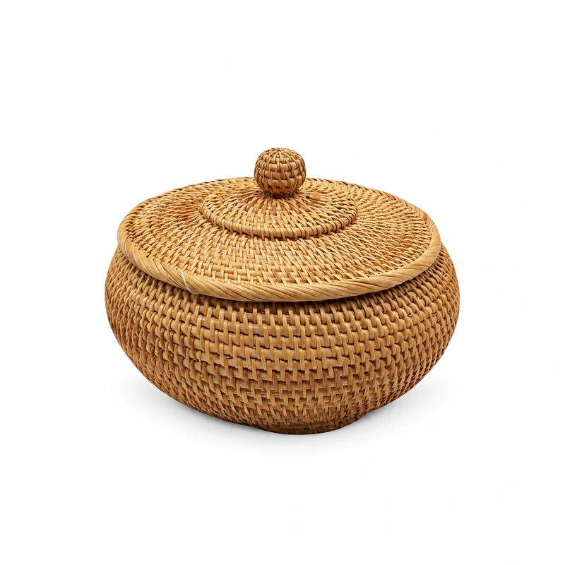 domed lid rattan bowl on a white background domed lid rattan bowl on a white background