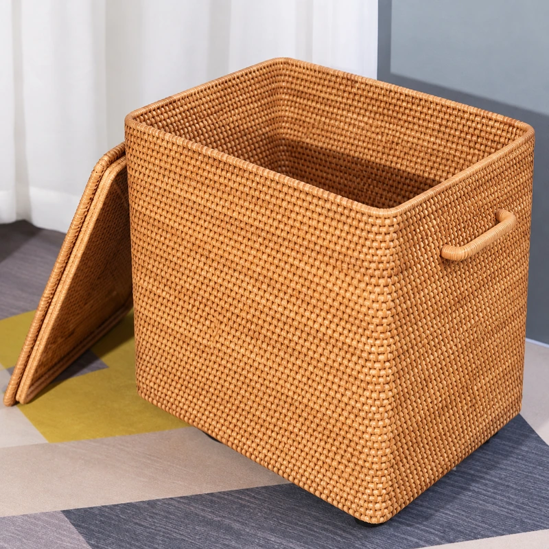 square rattan storage hamper woven detail