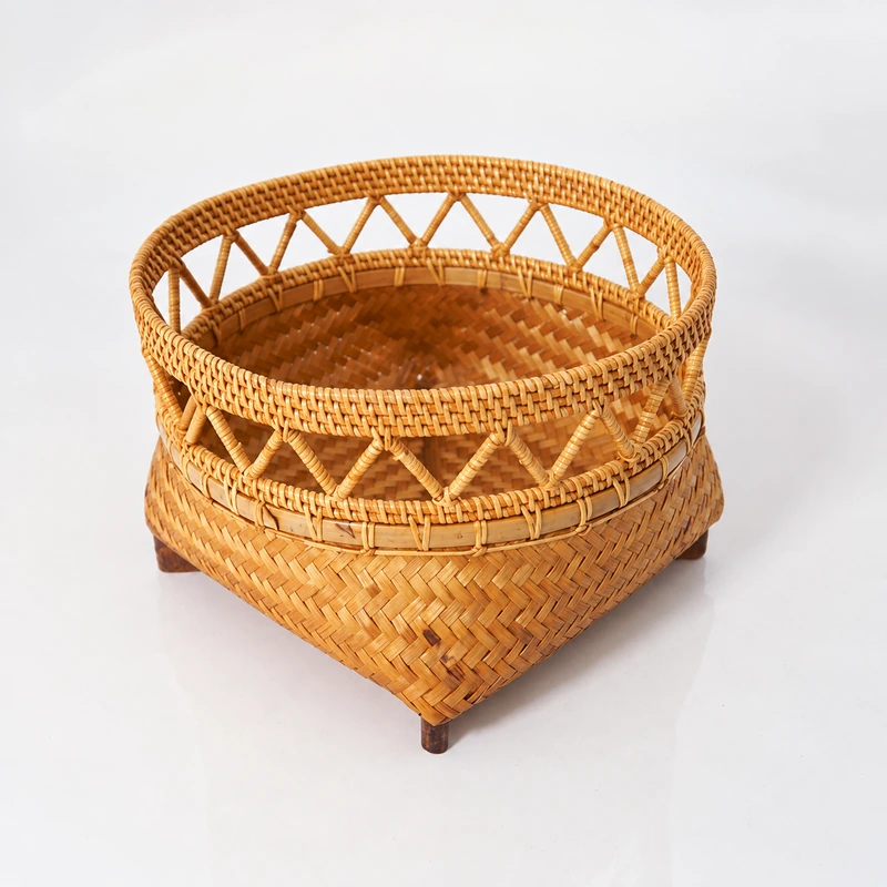 openwork rattan pedestal bowl product photograph