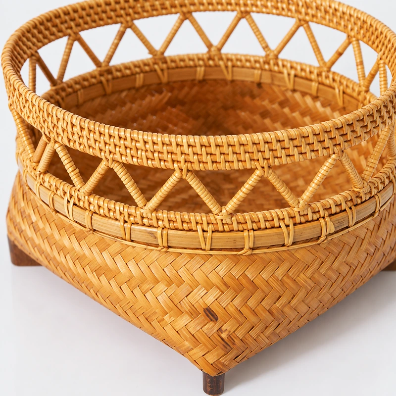 openwork rattan pedestal bowl woven detail