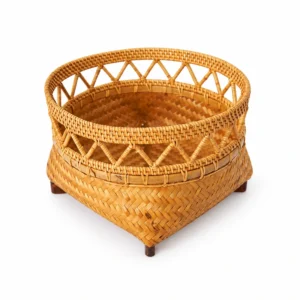 openwork rattan pedestal bowl on a white background