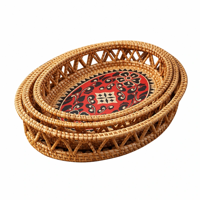oval openwork rattan trays product photograph