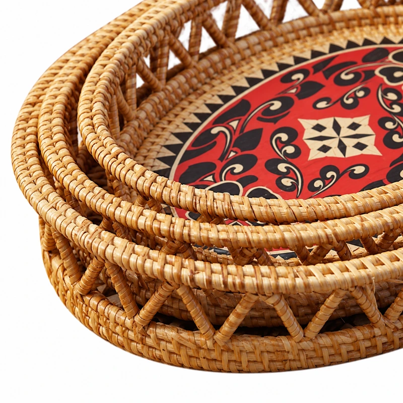 oval openwork rattan trays construction detail