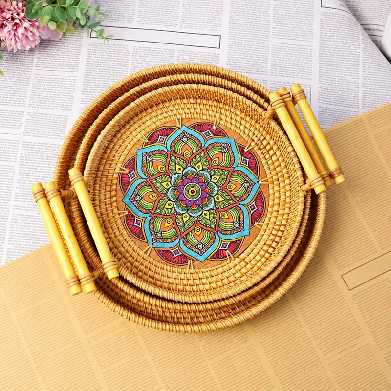 Mandala Rattan Serving Trays | 3 Sizes 1 mandala rattan serving trays product photograph