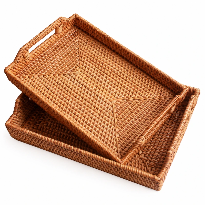rectangular handled rattan trays product photograph