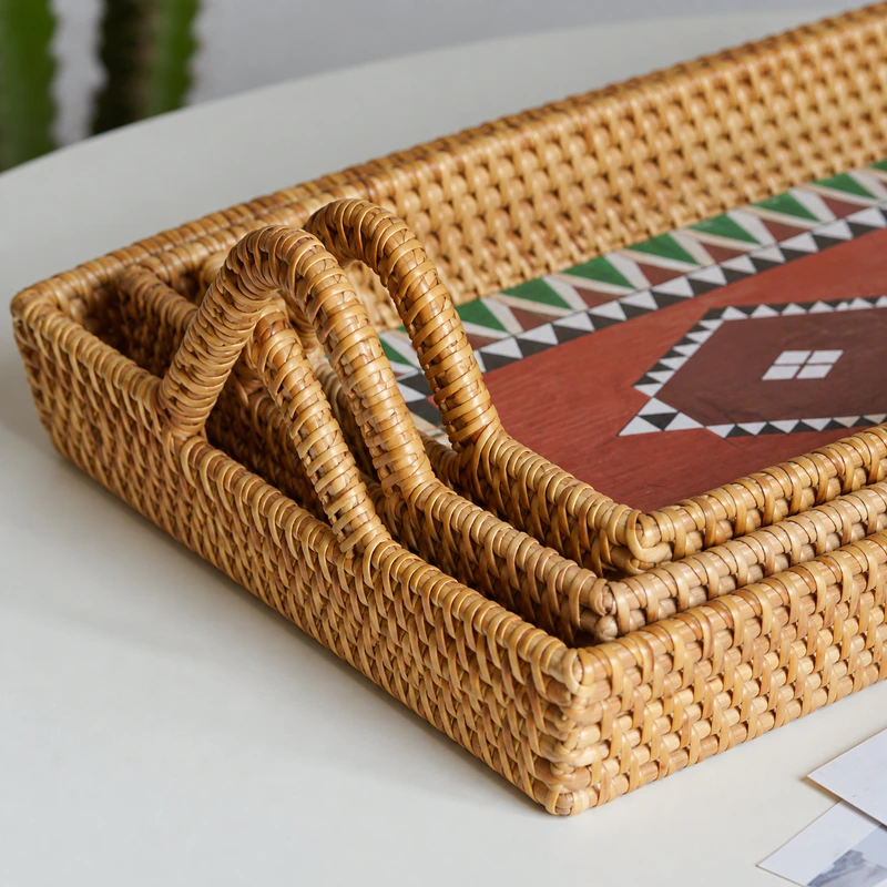 bird pattern rattan trays construction detail
