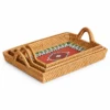 bird pattern rattan tray on a white background