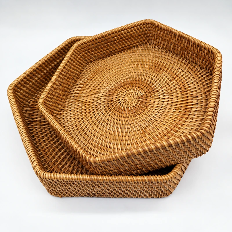 Hexagonal Rattan Storage Baskets | 2 Sizes 1 hexagonal rattan storage baskets product photograph