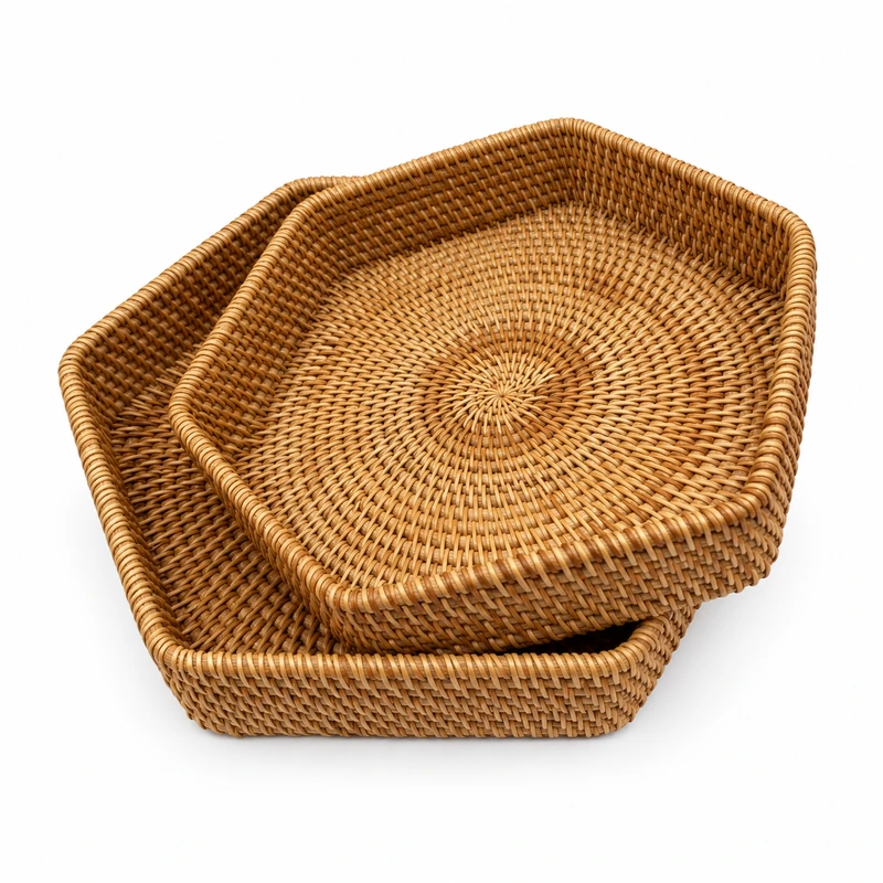 hexagonal rattan storage baskets on a white background hexagonal rattan storage baskets on a white background