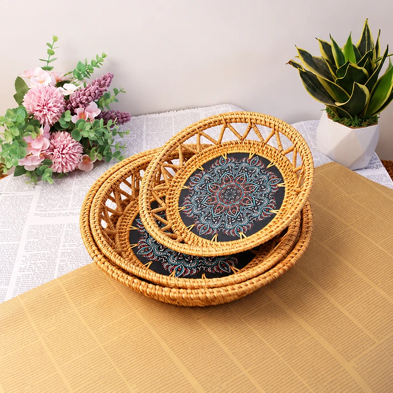 ornamental rattan round trays product photograph