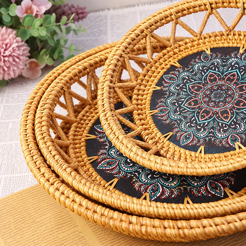 ornamental rattan round trays construction detail