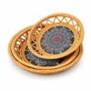 Ornamental Rattan Round Trays | 3 Sizes 3 ornamental rattan round trays on a white background