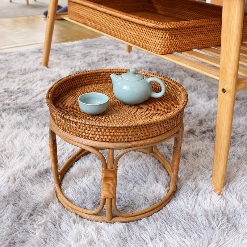 Round Rattan Side Table | Tray Top 1 round rattan side table product photograph
