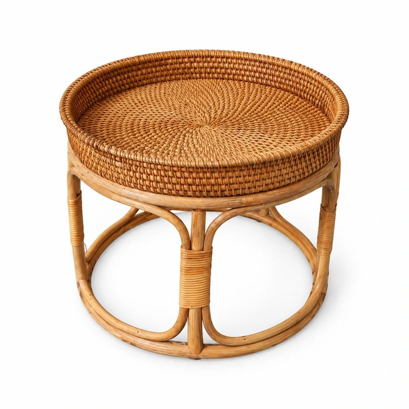 round rattan side table on a white background round rattan side table on a white background