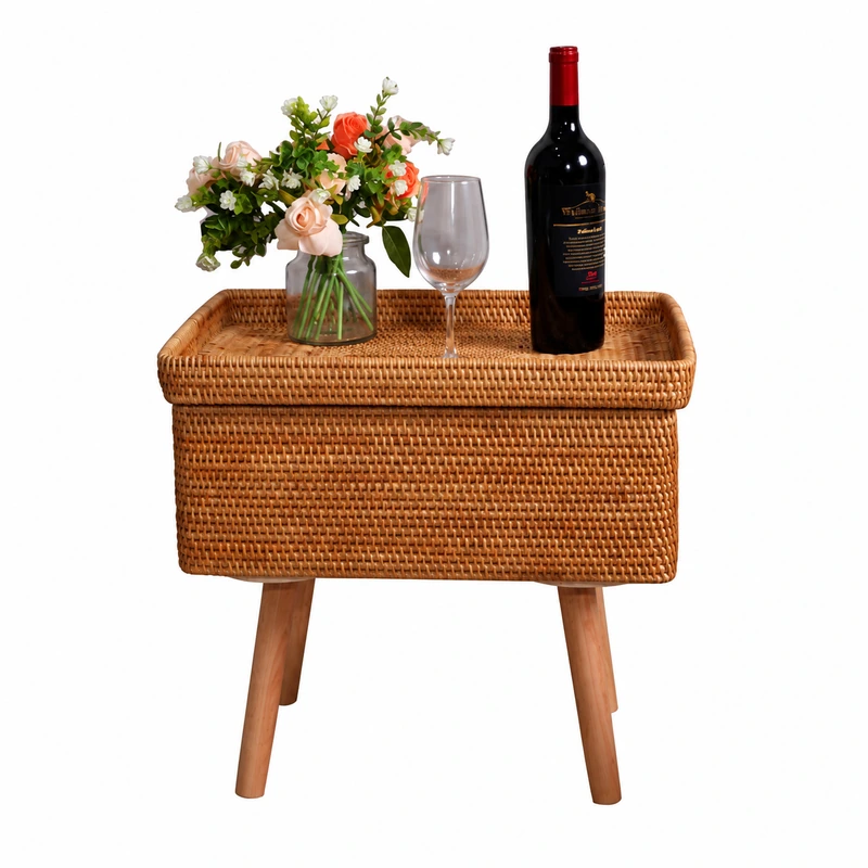 Rectangular Rattan Side Table | Wooden Legs 1 rectangular rattan side table product photograph