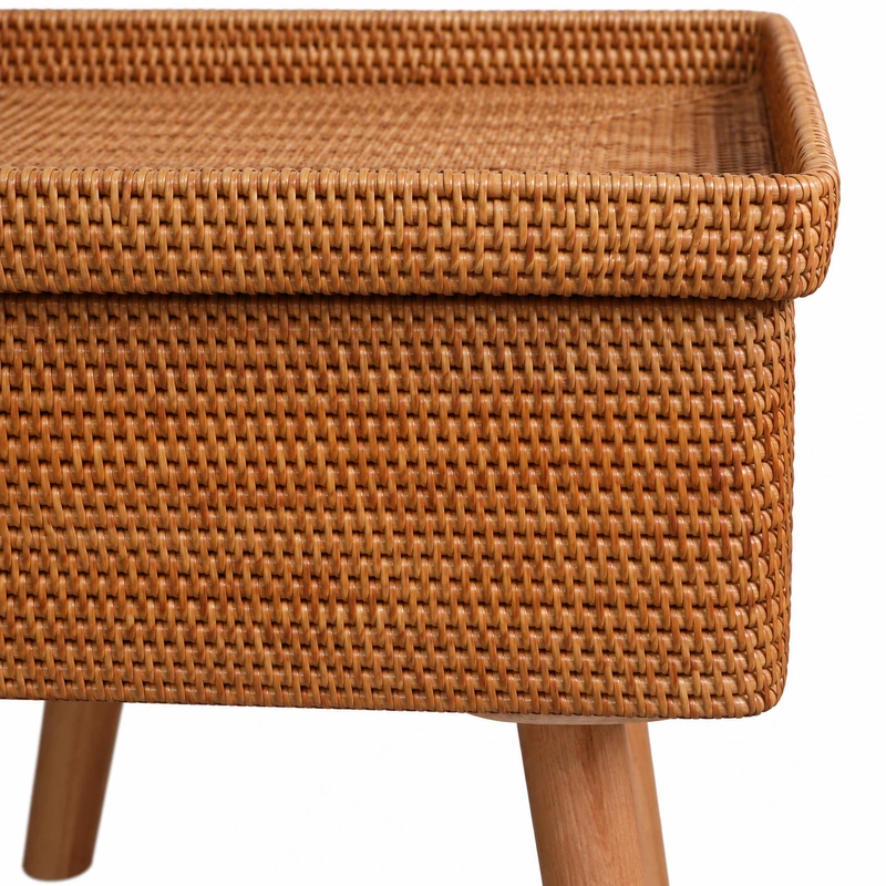 Rectangular Rattan Side Table | Wooden Legs 2 rectangular rattan side table construction detail