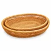 Plain Oval Rattan Trays | 2 Sizes 3 plain oval rattan trays on a white background
