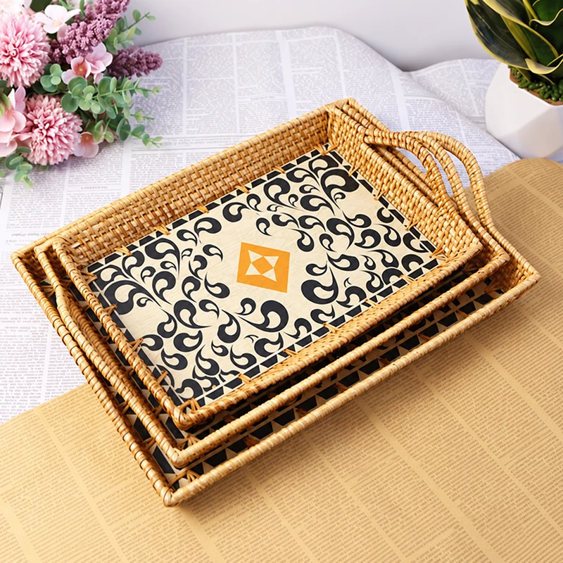 ceramic rectangular rattan trays product photograph