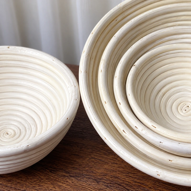 white coiled rattan bowls construction detail