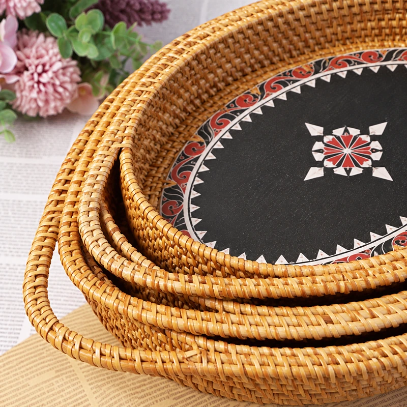 black centre rattan oval trays construction detail