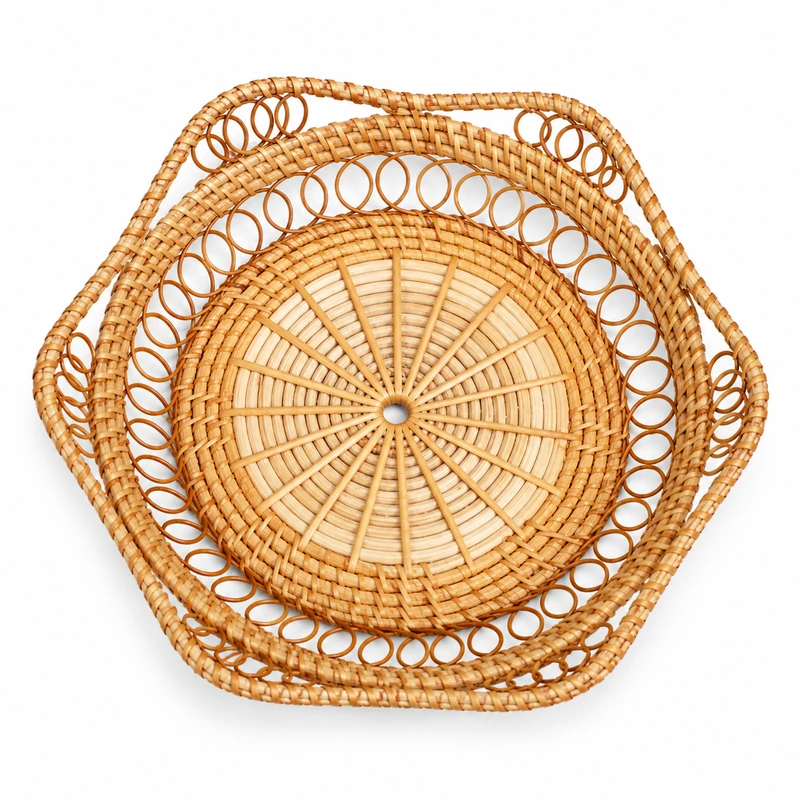 hexagonal openwork rattan plates on a white background hexagonal openwork rattan plates on a white background