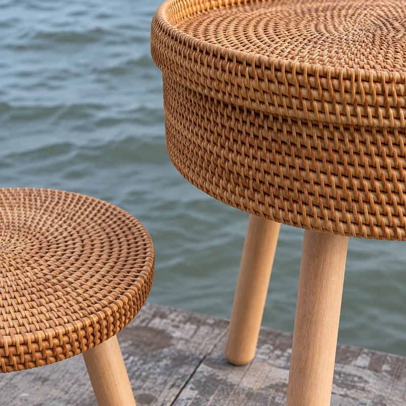 Rattan Table Stool Set | 3 Pieces 2 rattan table stool set construction detail