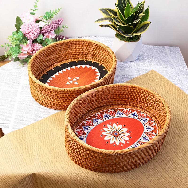 Orange Floral Rattan Bowls | 2 Designs 1 orange floral rattan bowls product photograph