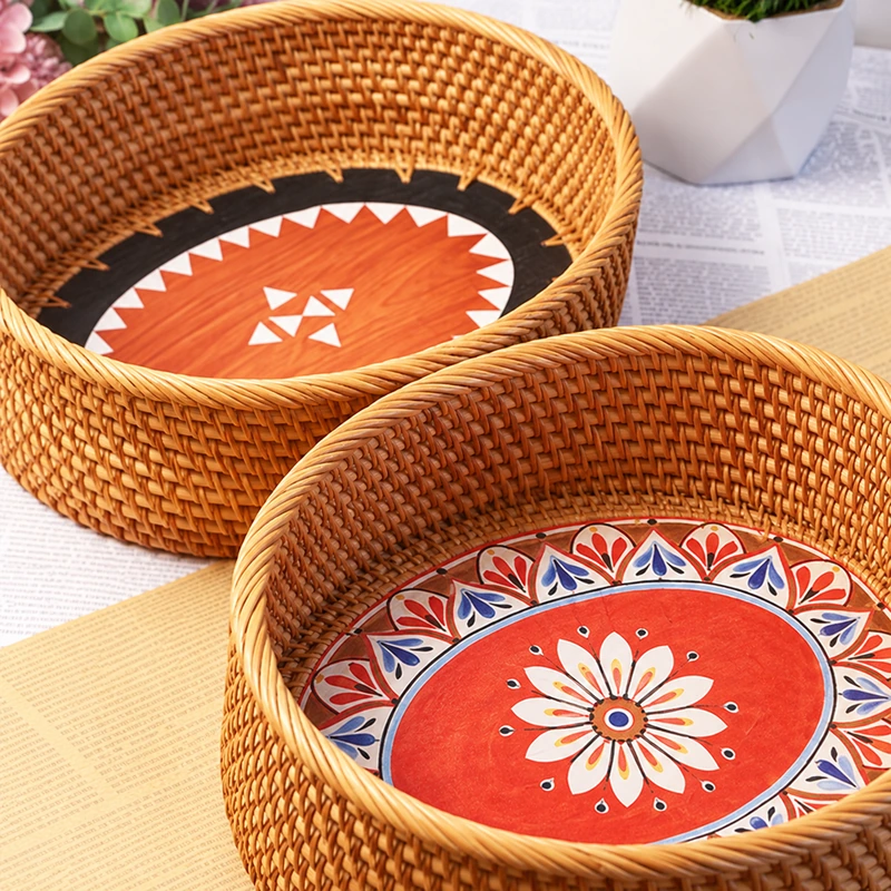 Orange Floral Rattan Bowls | 2 Designs 2 orange floral rattan bowls construction detail