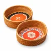 Orange Floral Rattan Bowls | 2 Designs 3 orange floral rattan bowls on a white background