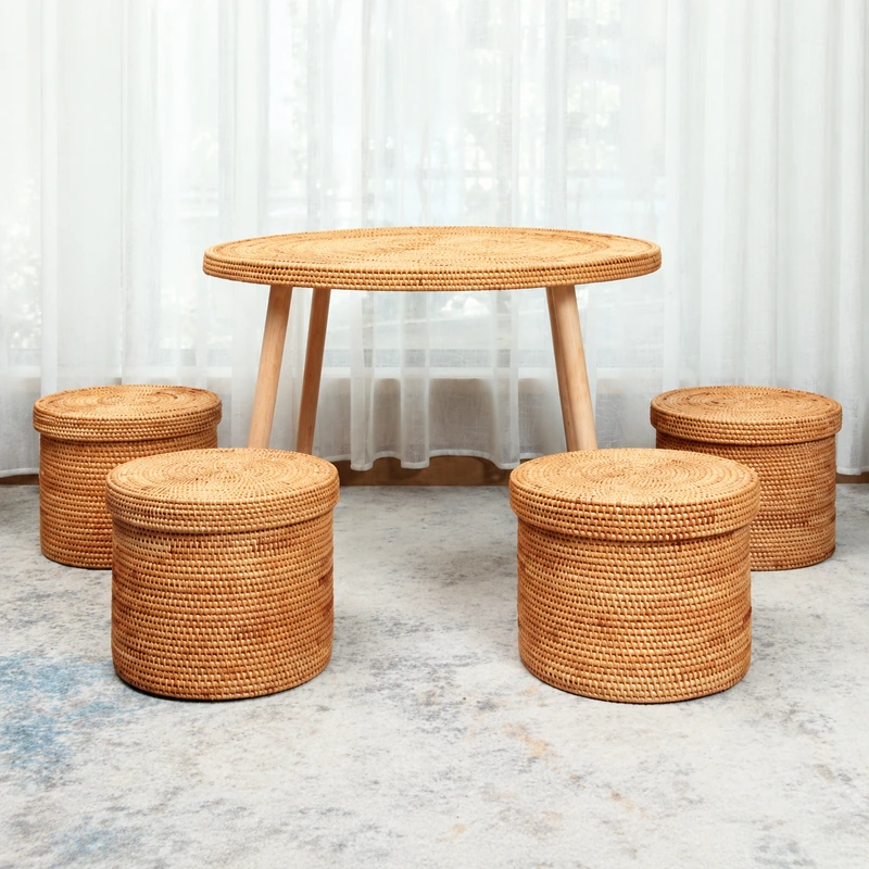 Rattan Storage Stool Set | 5 Pieces 1 rattan storage stool set product photograph