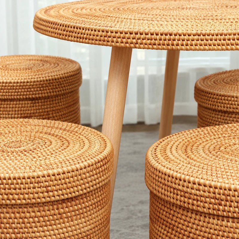 Rattan Storage Stool Set | 5 Pieces 2 rattan storage stool set construction detail