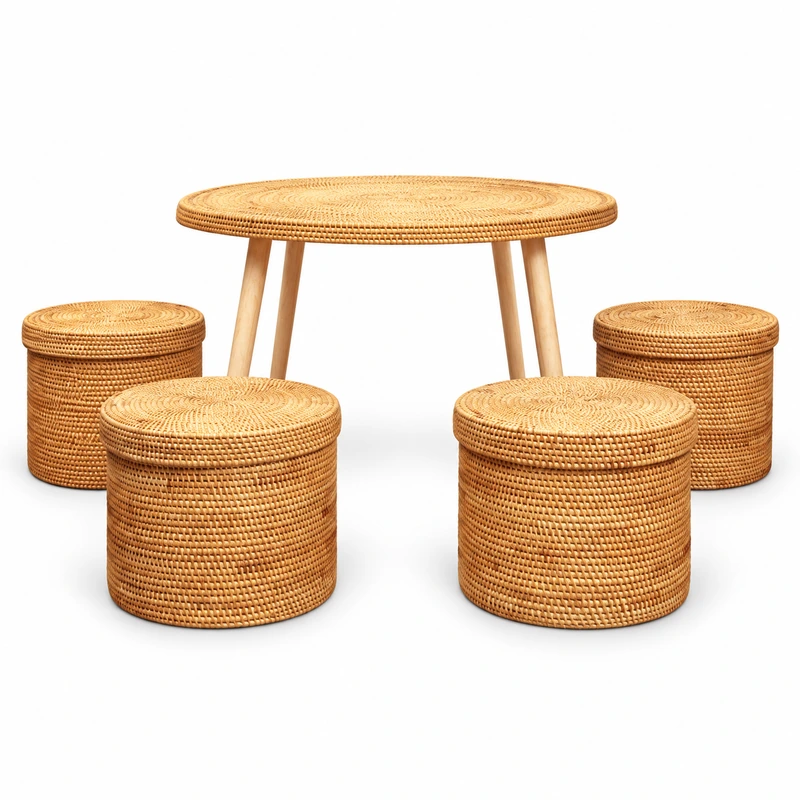 rattan storage stool set on a white background rattan storage stool set on a white background