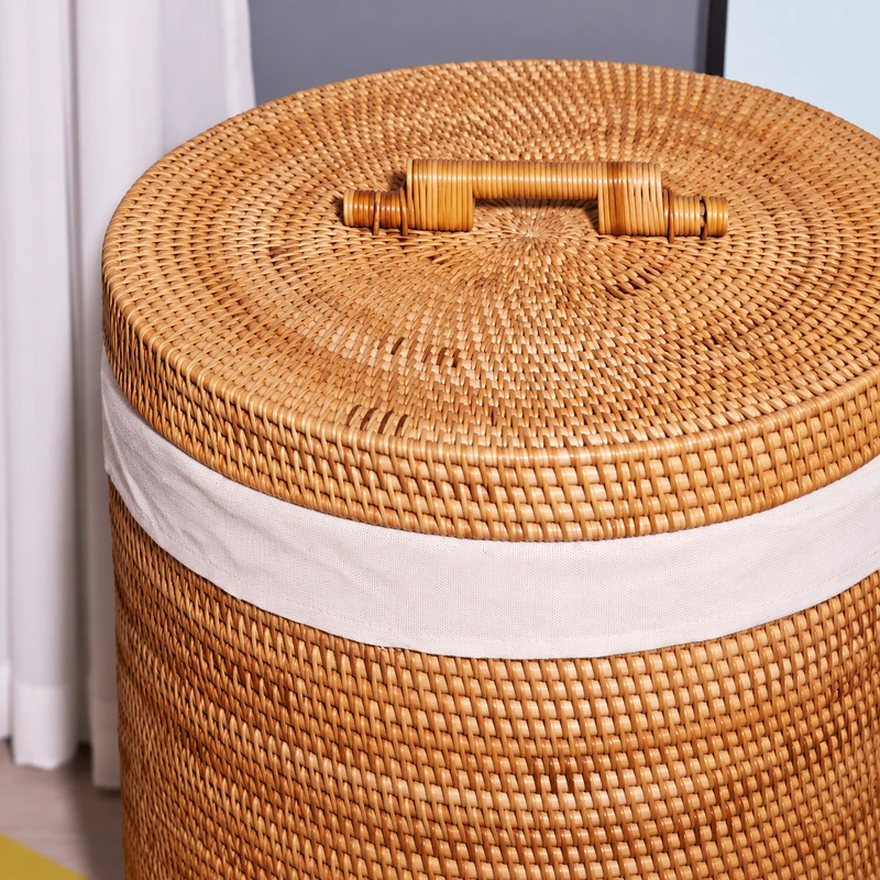 Textile Band Rattan Hamper | Handled Lid 2 textile band rattan hamper construction detail