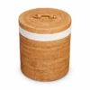 Textile Band Rattan Hamper | Handled Lid 3 textile band rattan hamper on a white background