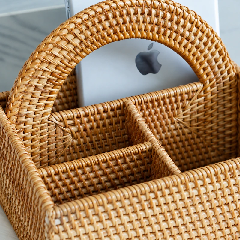arched handle rattan caddy construction detail