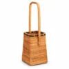 rectangular rattan flower holder on a white background