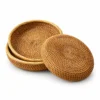 Flat Lid Rattan Round Box | Low Handle 3 flat lid rattan round box on a white background